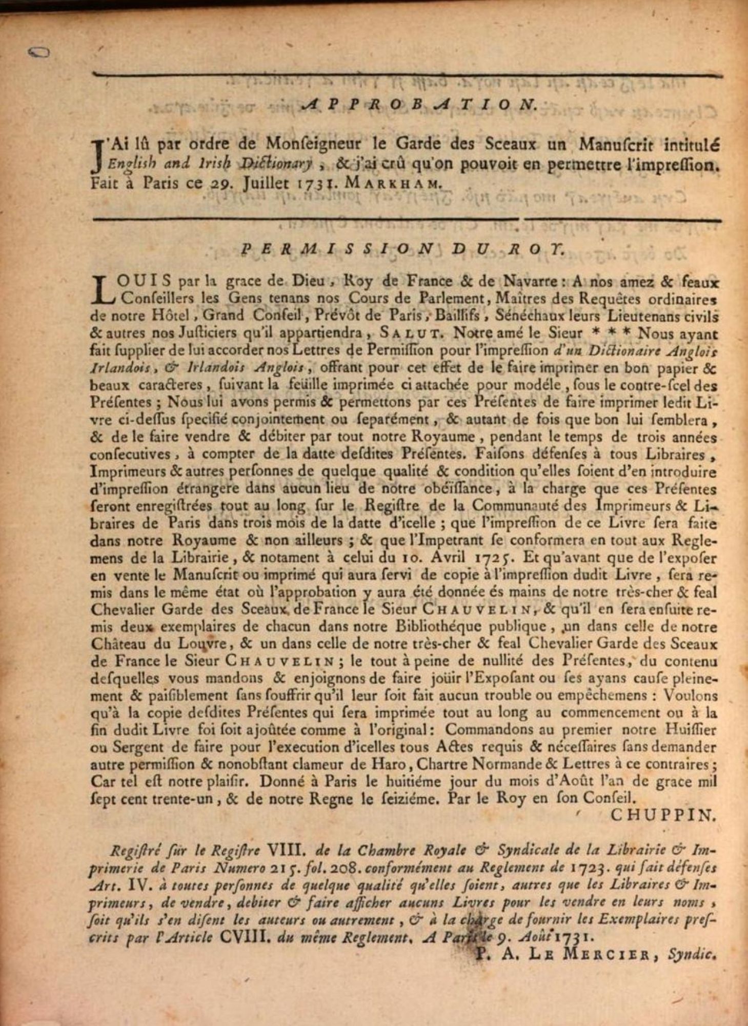 Approbation du roi