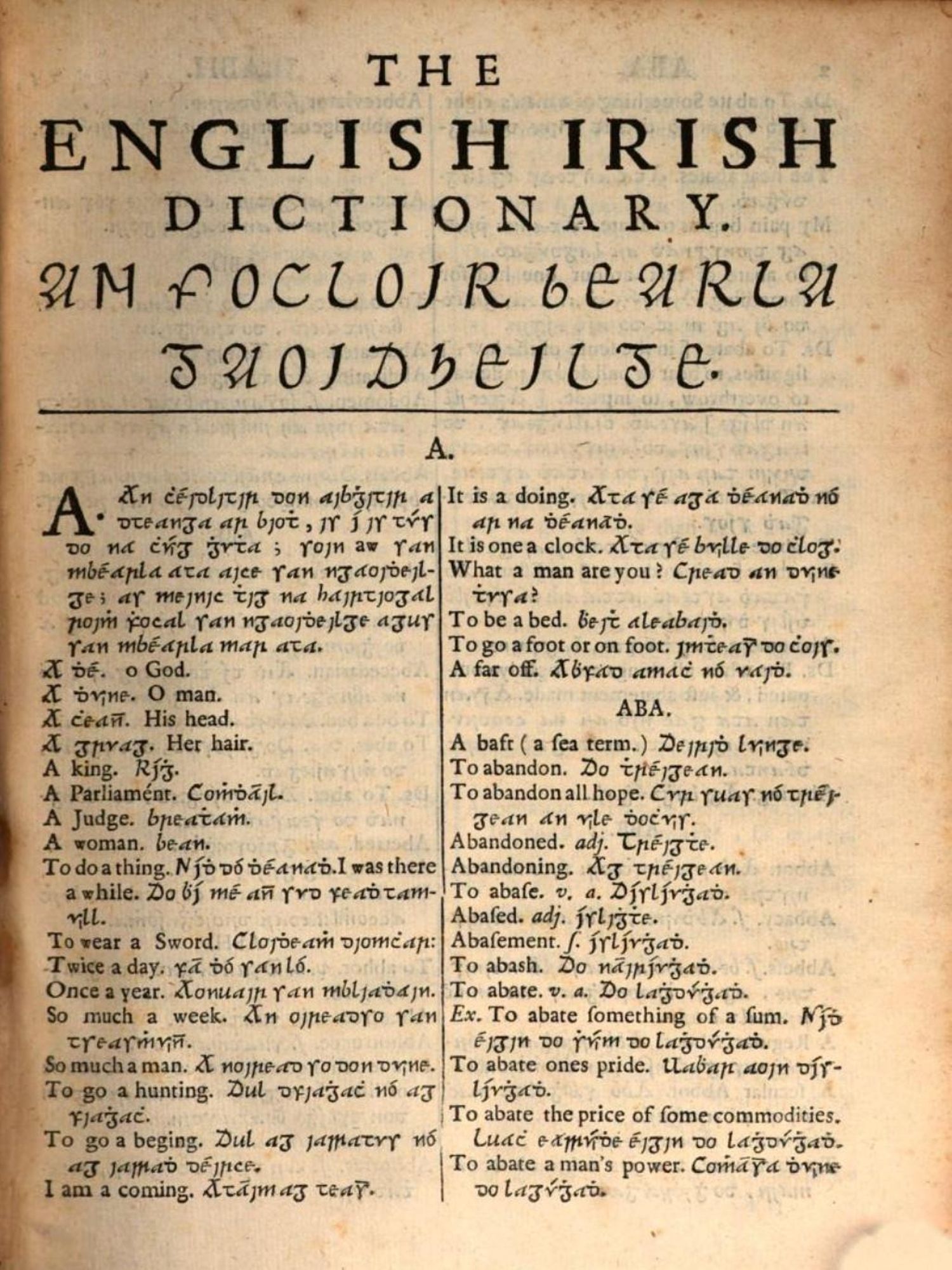 Première page du « Begly dictionary »